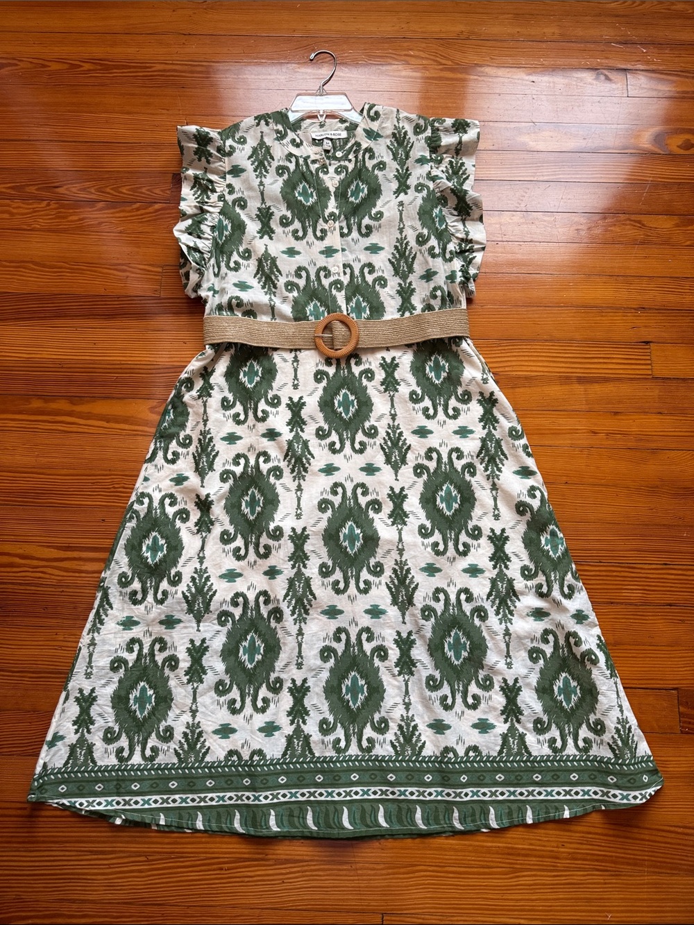 Harlow & Rose women’s Green Ikat Print Belted Dress